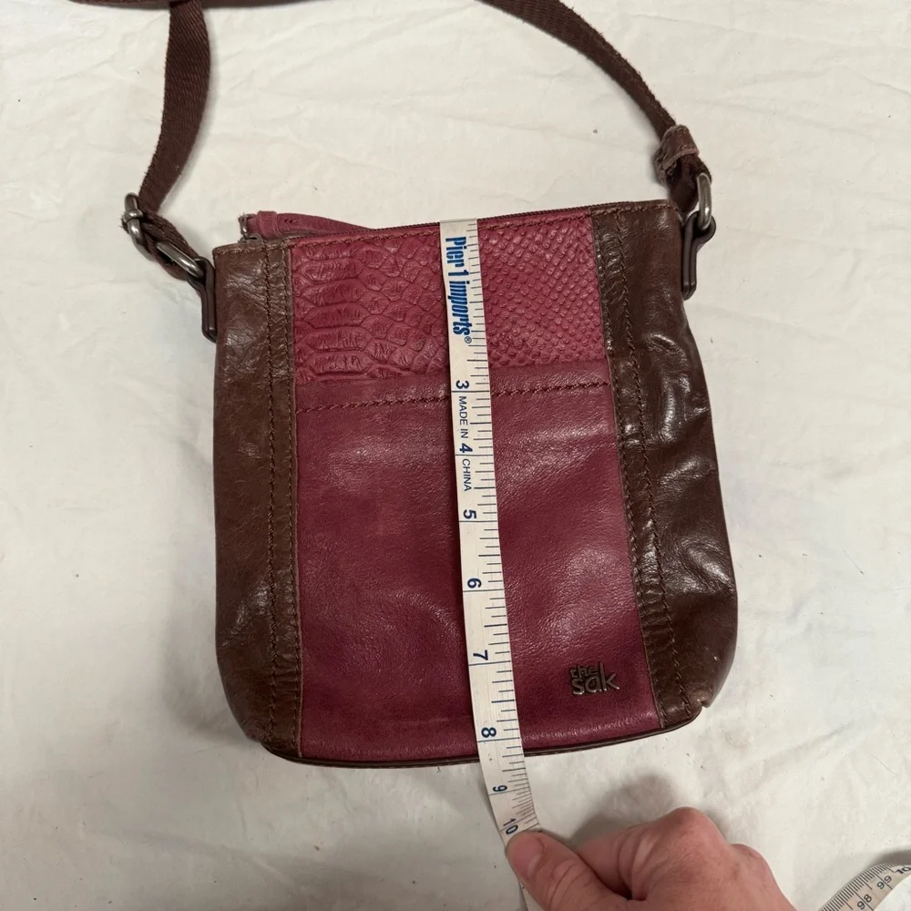 The Sak Burgundy and Brown Leather Messenger Bag